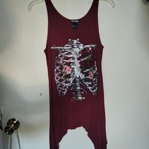 HOT TOPIC Burgundy Rib Cage Shark Bite  Tank Top
